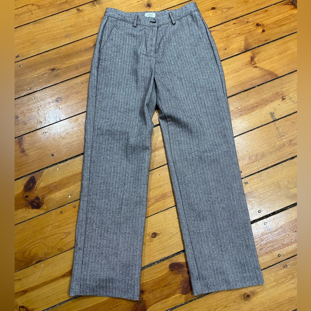 LL BEAN cotton brown tweed lined pants size 8